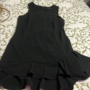 Black Ruffled Asymmetrical Sheath Mini Dress